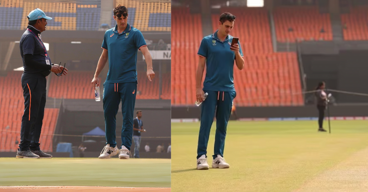 Pat Cummins Discussing and Taking a Picture of Pitch in Australia Vs India World Cup