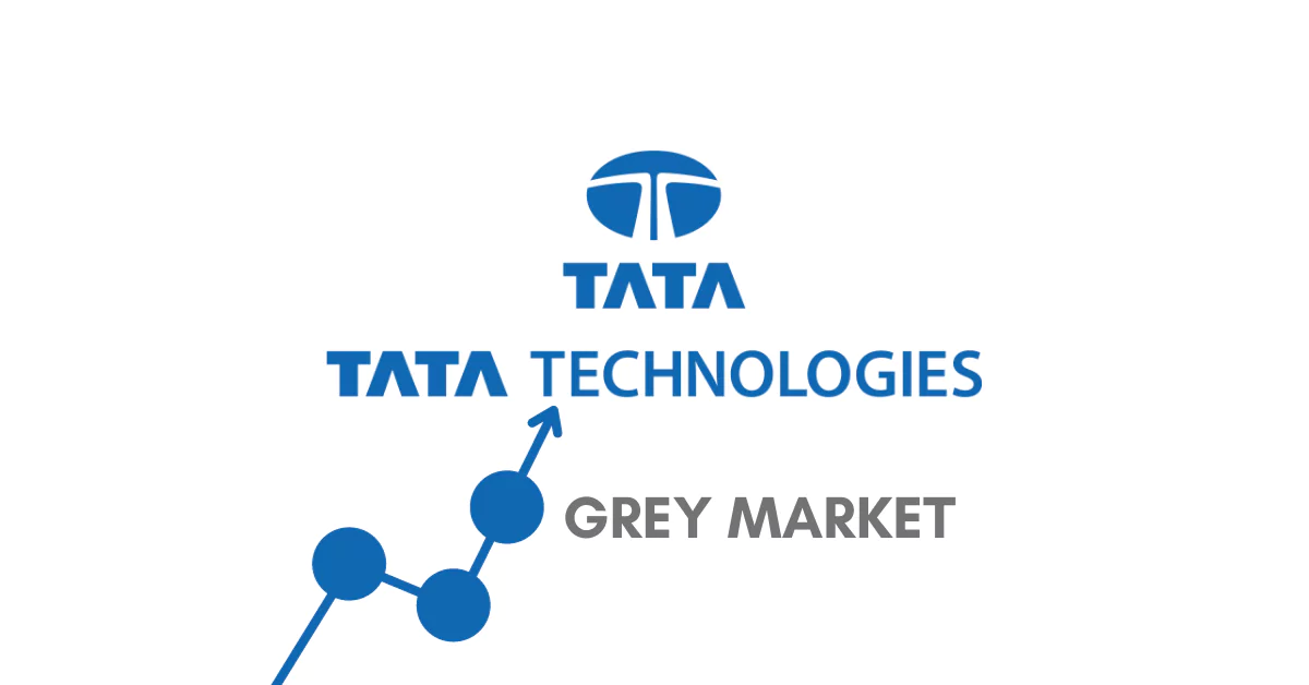 Tata Technologies logo Grey market chart Engineering and IT services icons Investment graph