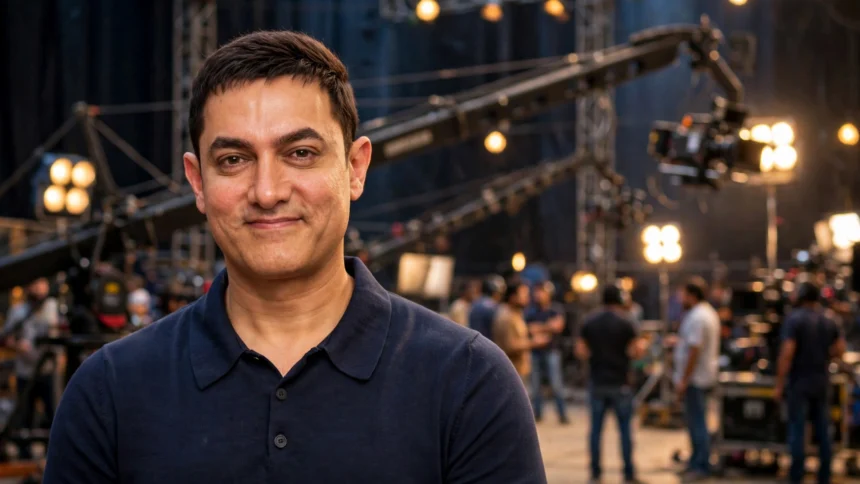 Aamir Khan. Photo: Prime Minister's Office / Wikimedia Commons (GODL-India); background composite.