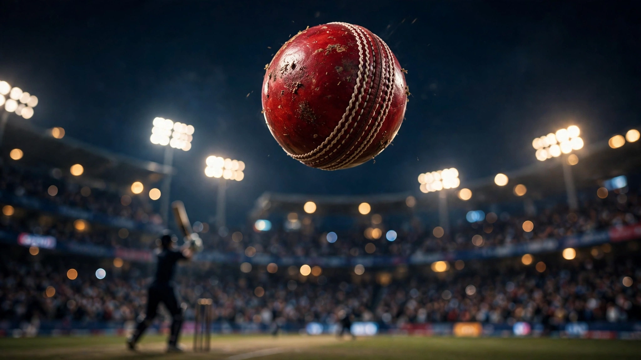 Representative image: a cricket ball sails high into the night sky over a packed T20 stadium