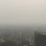 Hazy smog over the Delhi skyline