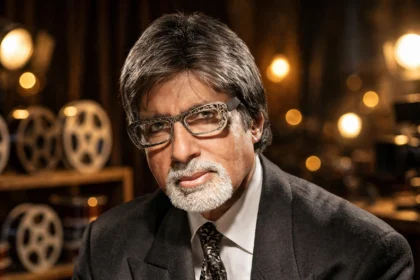 Amitabh Bachchan. Photo: Studio Harcourt / Wikimedia Commons (CC BY 3.0); background composite