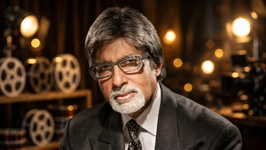 Amitabh Bachchan. Photo: Studio Harcourt / Wikimedia Commons (CC BY 3.0); background composite