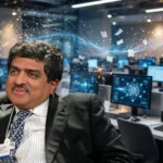 Nandan Nilekani. Photo: World Economic Forum / Wikimedia Commons (background composite)