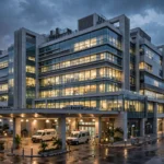 Modern super-speciality hospital building, representative image