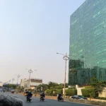 Modern glass office towers in Hyderabad HITEC City.