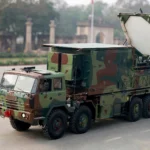 Swathi Weapon Locating Radar, a Bharat Electronics radar system, on parade at Kartavya Path. AI image grounded in a Photo Division, Ministry of Defence reference photo via Wikimedia Commons.