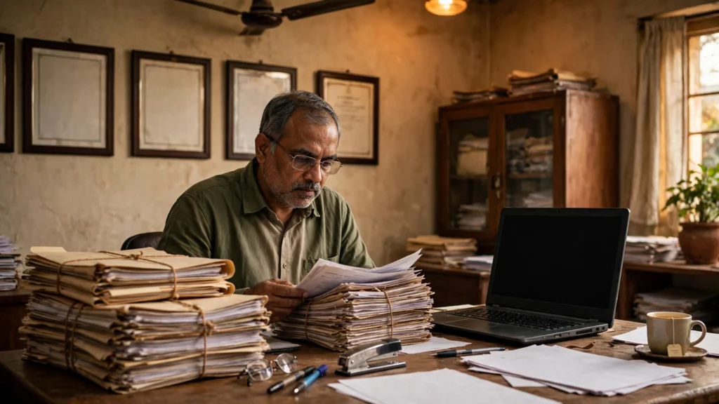 A school principal reviewing student records ahead of the CBSE LOC deadline