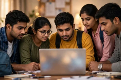 Candidates checking the CCI Result 2026 merit list on a laptop
