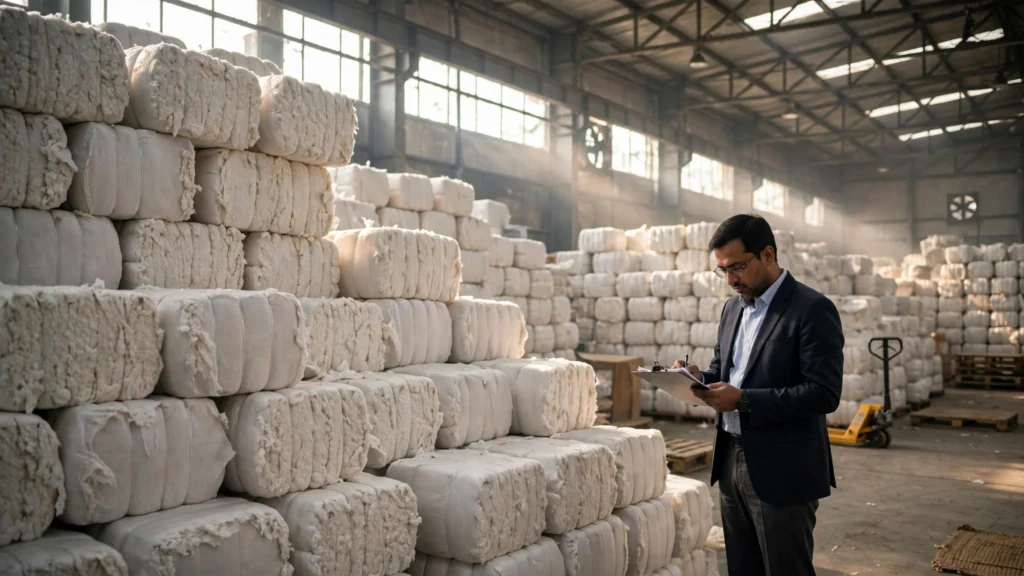 Cotton bales at a Cotton Corporation of India godown