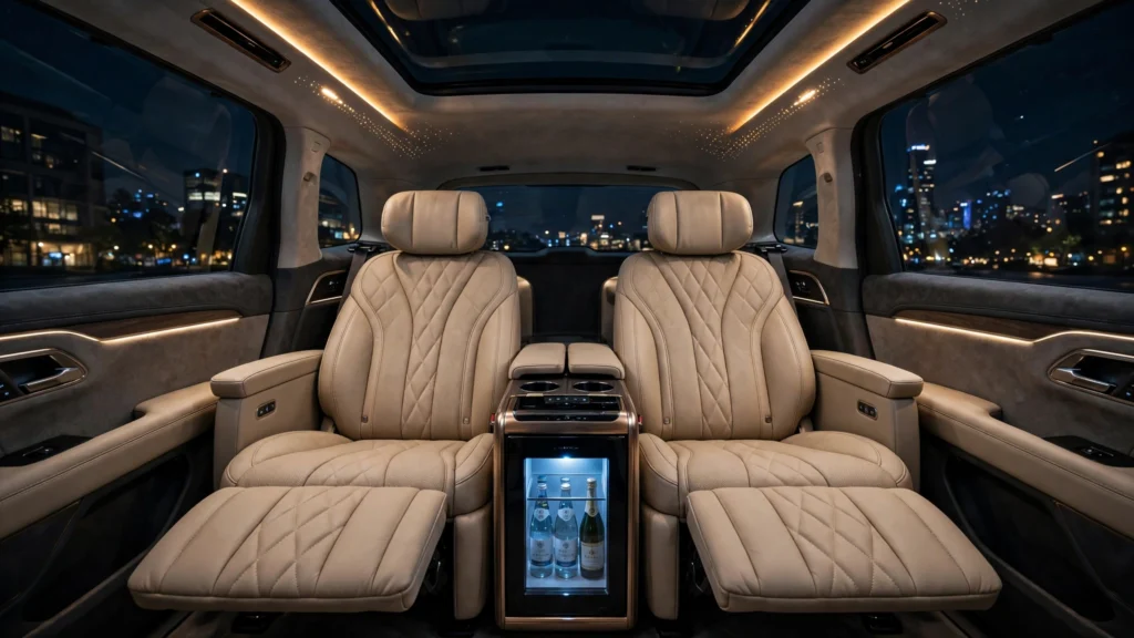 Second-row luxury captain seats of a premium electric MPV