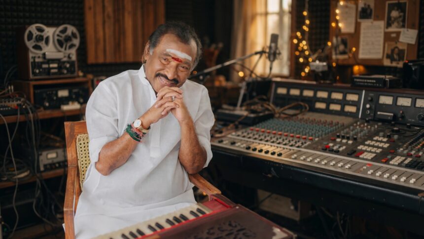 Music composer Deva. Photo: Santhosh2903 / Wikimedia Commons (CC BY-SA 4.0), background composite.