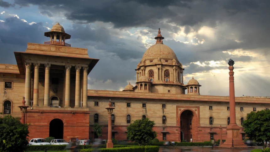 North Block, New Delhi, which houses the Cabinet Secretariat. Photo: Nghosh / Wikimedia Commons CC BY-SA 3.0, background composite