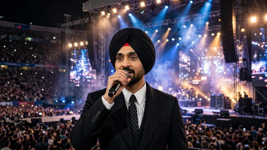 Diljit Dosanjh performing on a concert stage