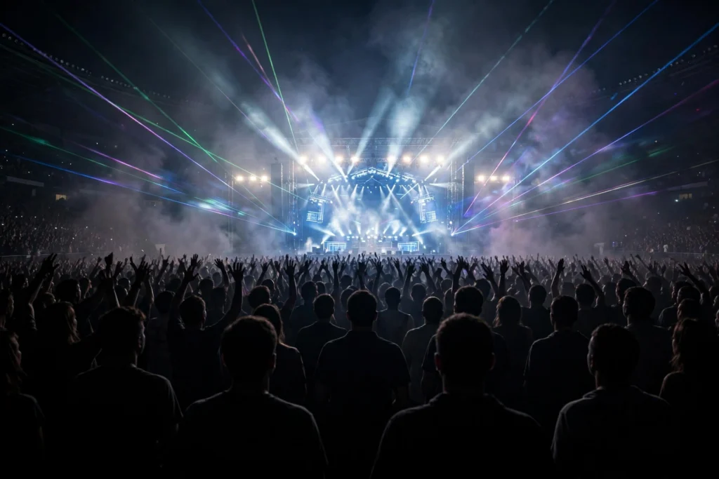 Concert crowd at a night-time stadium show