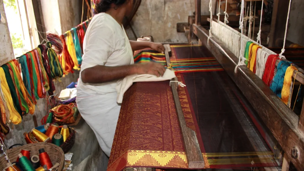 Handloom silk weaving for Deepavali festive wear
