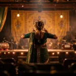 A Lavani and Tamasha stage performance scene with warm stage lights