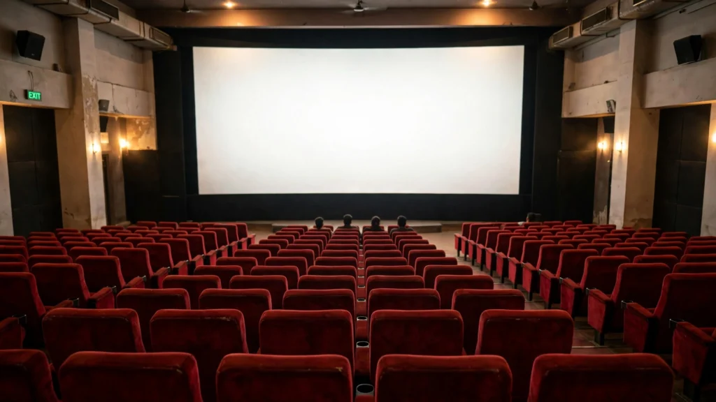 A cinema hall with red seats ahead of a trailer screening