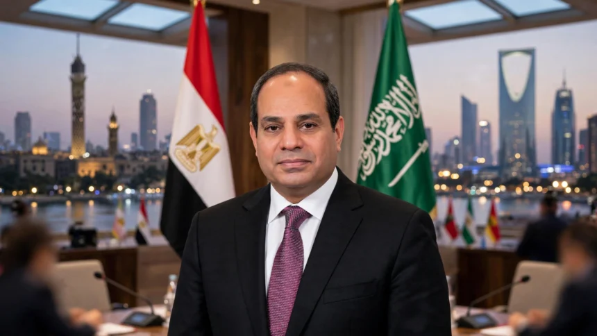 Egyptian President Abdel Fattah al-Sisi. Photo: Wikimedia Commons (background composite).