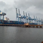 Container ship and gantry cranes at Jawaharlal Nehru Port