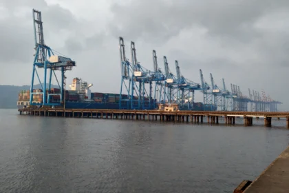Container ship and gantry cranes at Jawaharlal Nehru Port