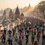 Union Sports Minister Mansukh Mandaviya leading the 94th Fit India Sundays on Cycle rally in Varanasi