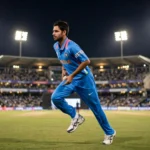 Bhuvneshwar Kumar, recalled to India's T20I squad for the series decider against West Indies in Bengaluru. Photo: Dee03 / Wikimedia Commons (background composite)