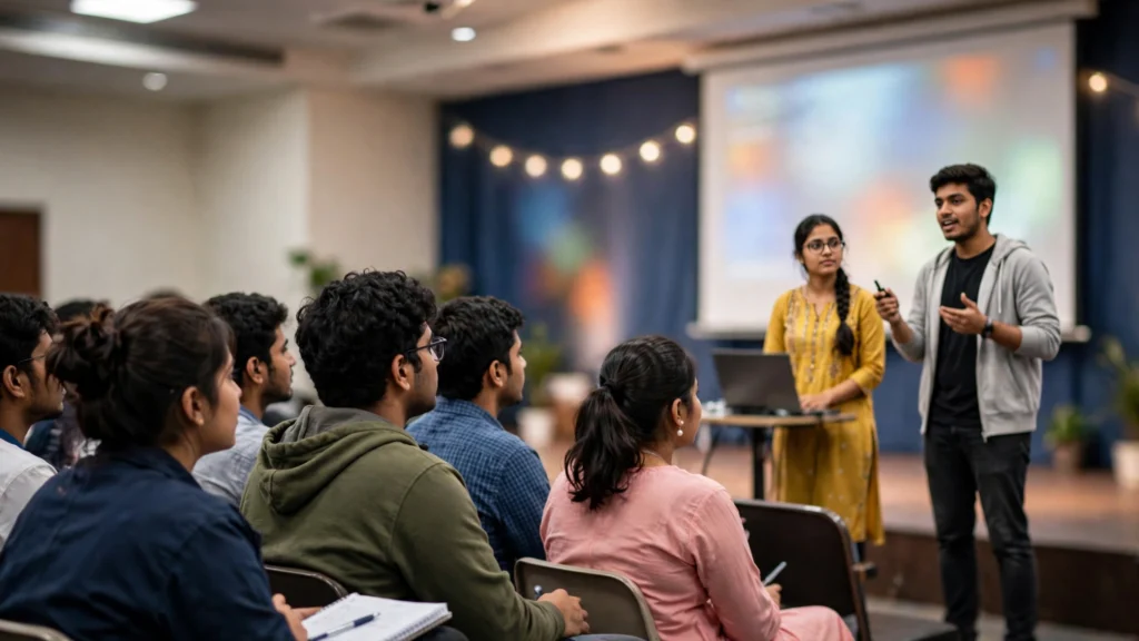 Students at a college entrepreneurship event