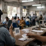 A patient scans a QR code to pay at a hospital OPD counter
