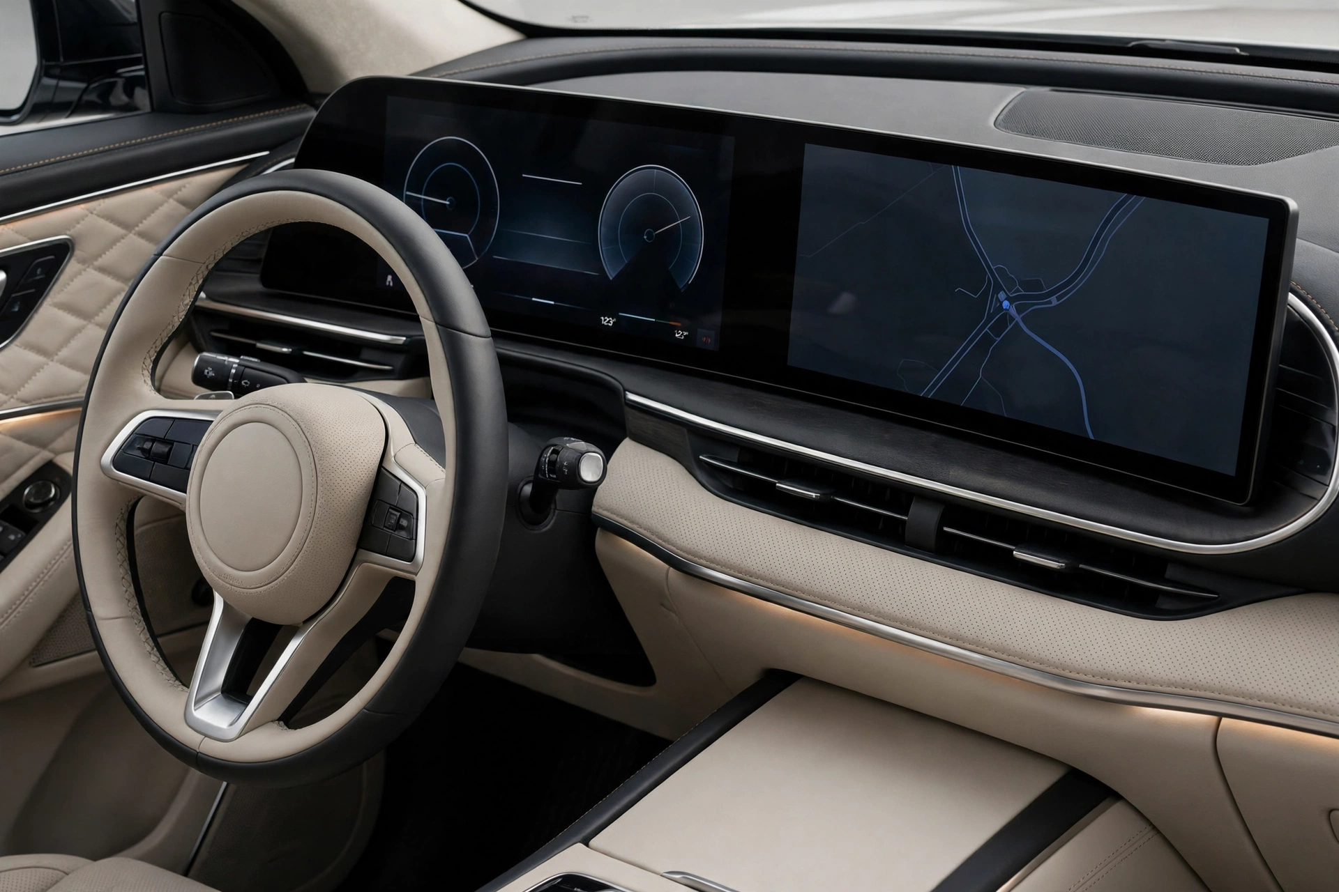 Hyundai Bayon SUV cabin with dual 12.3-inch curved displays