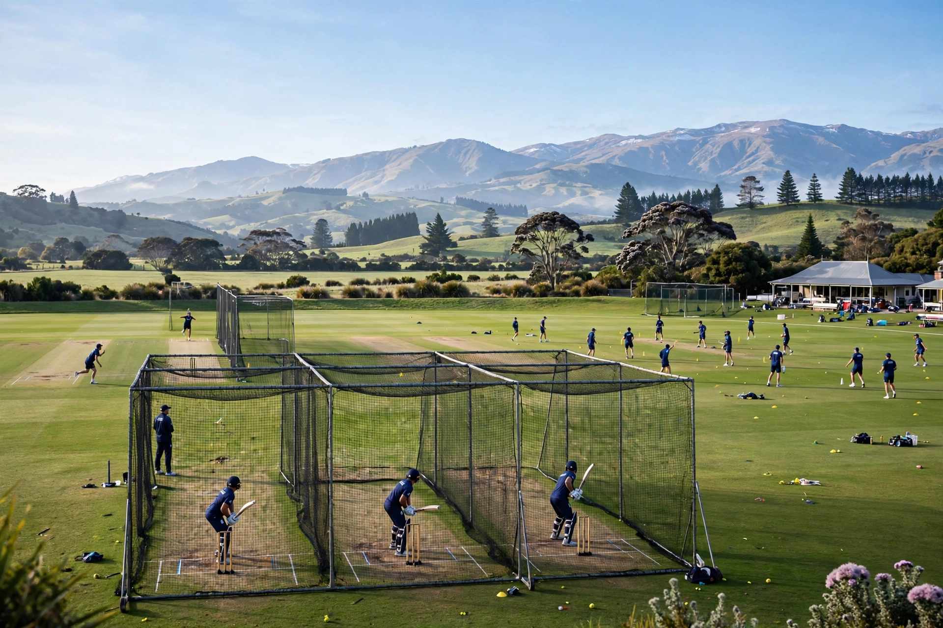Net practice session at a New Zealand cricket ground ahead of the India A vs New Zealand A unofficial Test series