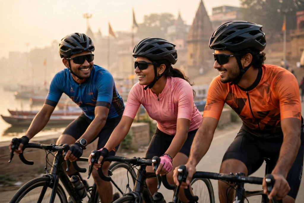 Union Sports Minister Mansukh Mandaviya leading the 94th Fit India Sundays on Cycle rally in Varanasi