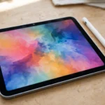 New iPad mini tablet with stylus on a desk