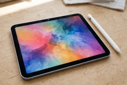 New iPad mini tablet with stylus on a desk