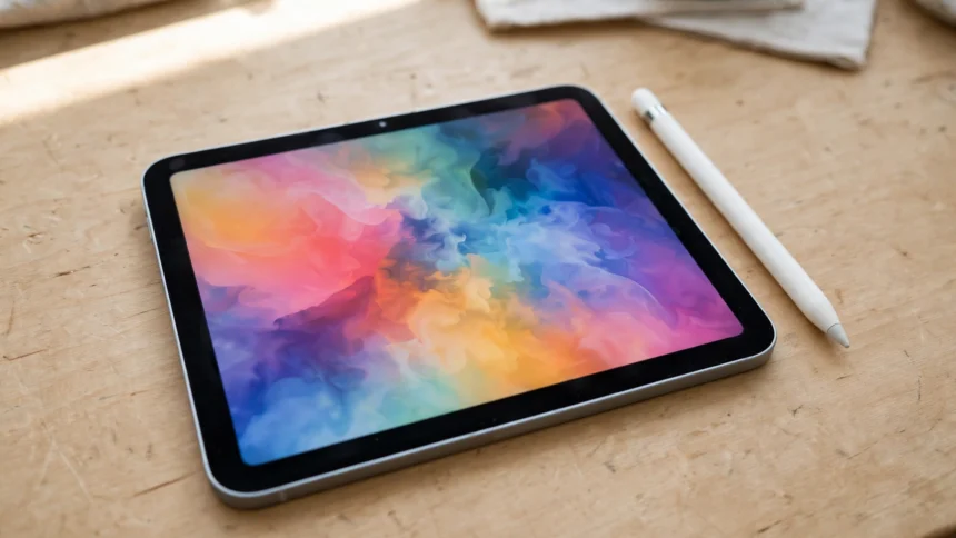 New iPad mini tablet with stylus on a desk