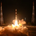 PSLV rocket lifting off from the Satish Dhawan Space Centre at Sriharikota. Photo: Indian Space Research Organisation / Wikimedia Commons (editorial composite)