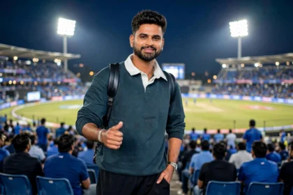 Shreyas Iyer celebrates after climbing to a career-best fourth in the ICC T20I rankings