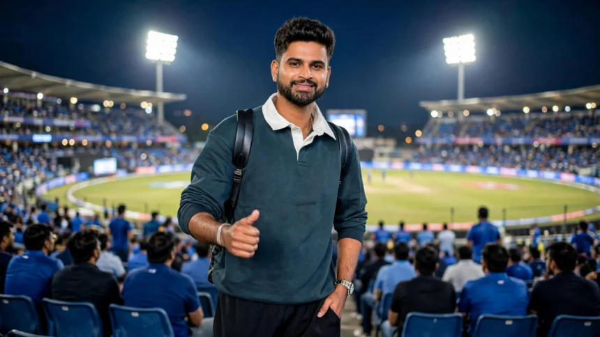 Shreyas Iyer celebrates after climbing to a career-best fourth in the ICC T20I rankings