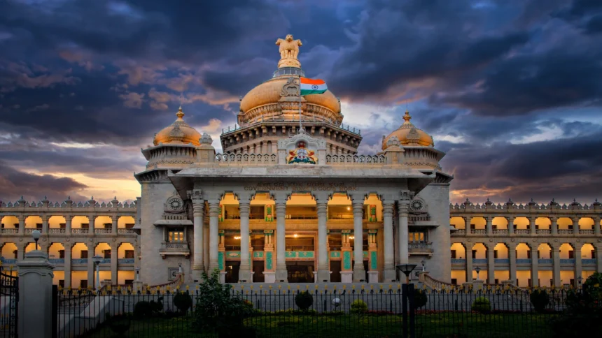 Vidhana Soudha in Bengaluru at dusk, seat of the Karnataka legislature