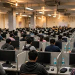Students appearing for the JEE Main computer-based entrance examination at a test centre
