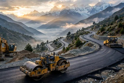 Mountain road construction in Jammu and Kashmir
