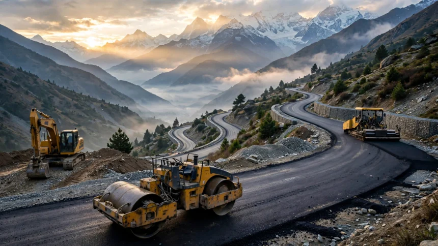 Mountain road construction in Jammu and Kashmir