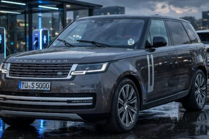 Range Rover Electric charging at a fast-charging station
