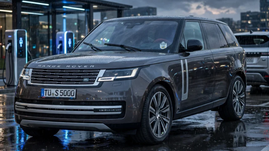 Range Rover Electric charging at a fast-charging station