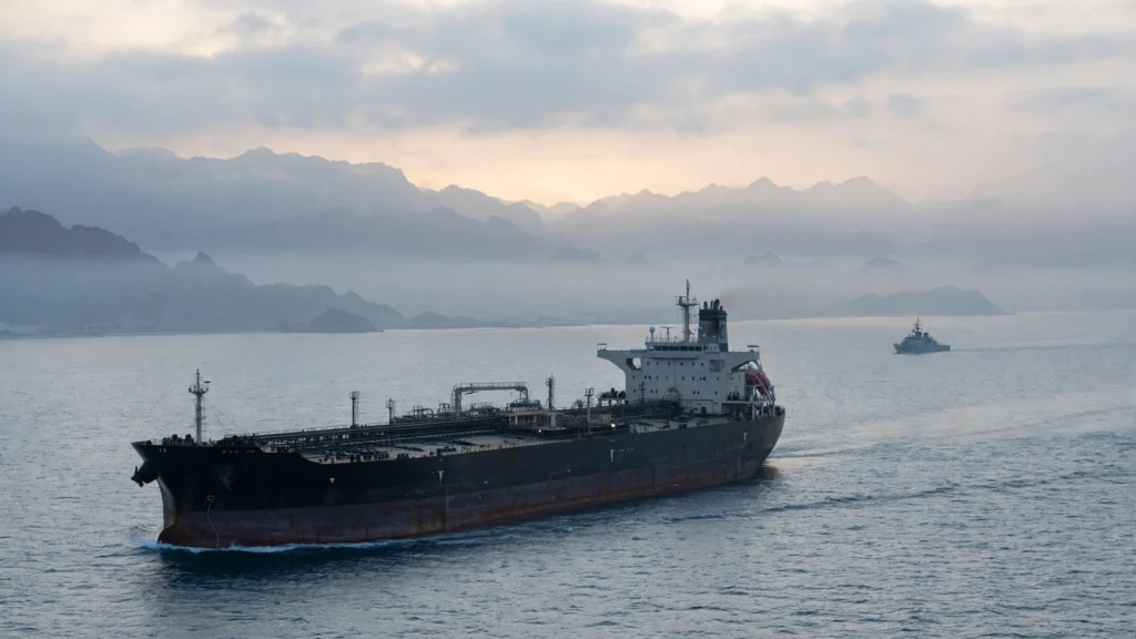 An oil tanker in the Strait of Hormuz, the waterway at the centre of the current tensions.