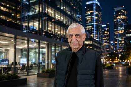 Vinod Khosla. Photo: Wikimedia Commons (background composite)