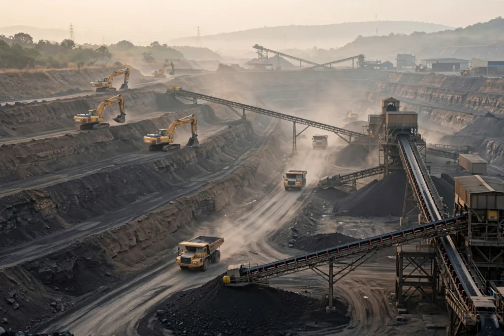 Open-cast coal mine in the Singareni coal belt