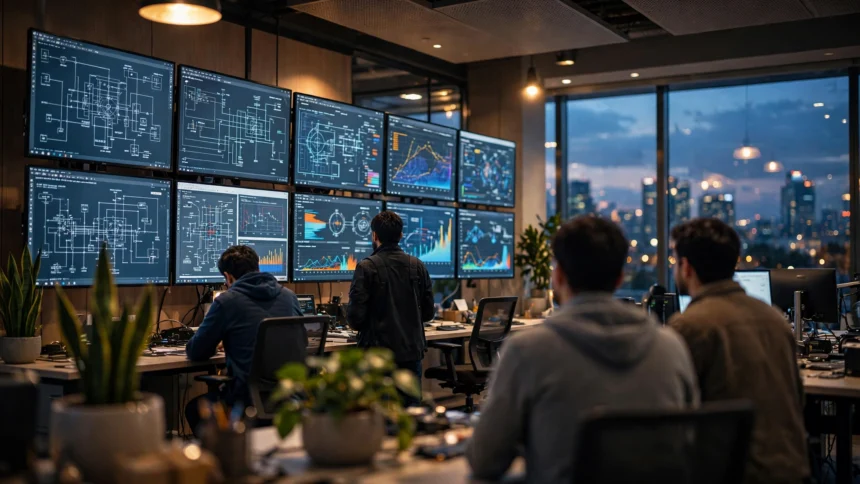 L&T Technology Services office with engineers reviewing designs after Q2 FY27 results