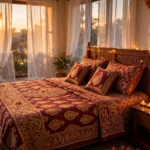 Festive Diwali bedroom with new Mafatlal-style bedding