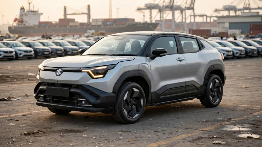 Maruti Suzuki e Vitara electric SUV at an export port